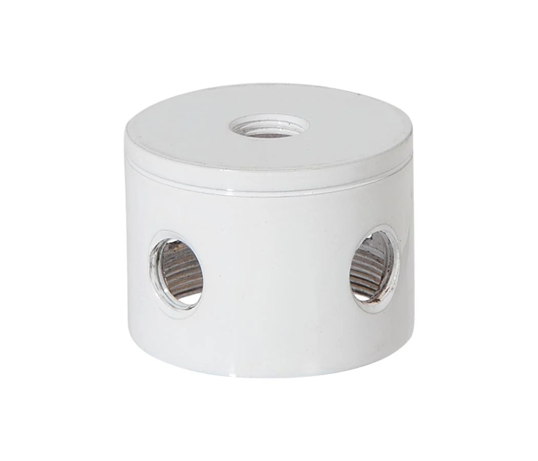 1-1/4 Inch Tall, 4 Side Hole Glossy White Finish Turned Brass Lamp Cluster Body (10465W)