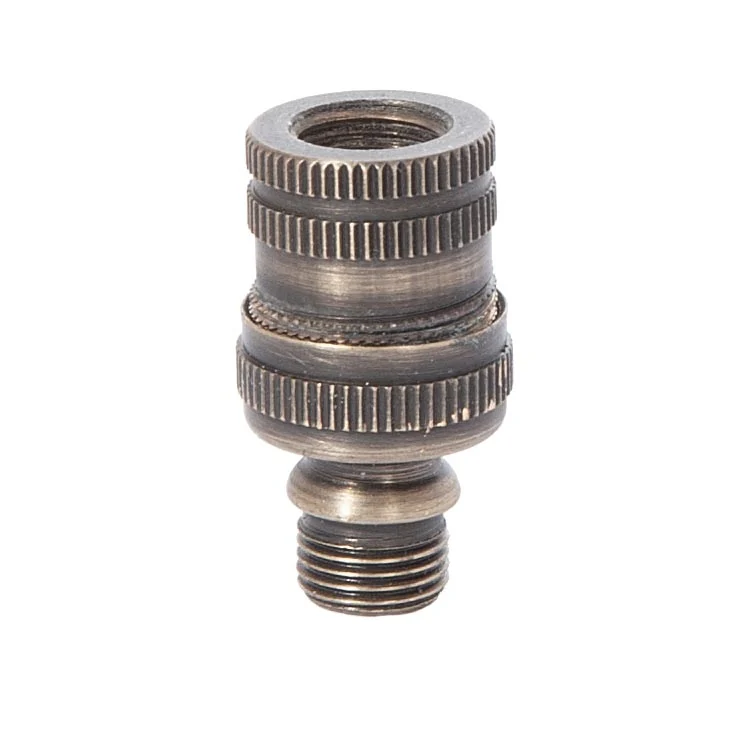 1 1/4" Tall Brass Knurled Lamp Swivel, 1/8M X 1/8F, Antique Brass (20500A)