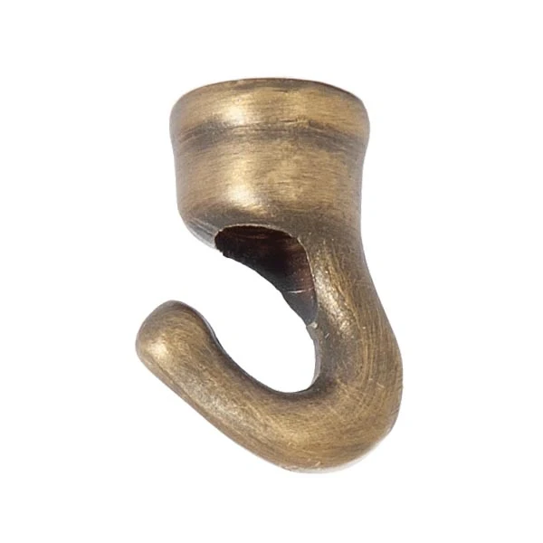 1-1/8" Tall Cast Brass Baby Hook with Wire Way, 1/8F Tap, Antique Brass (21232A)