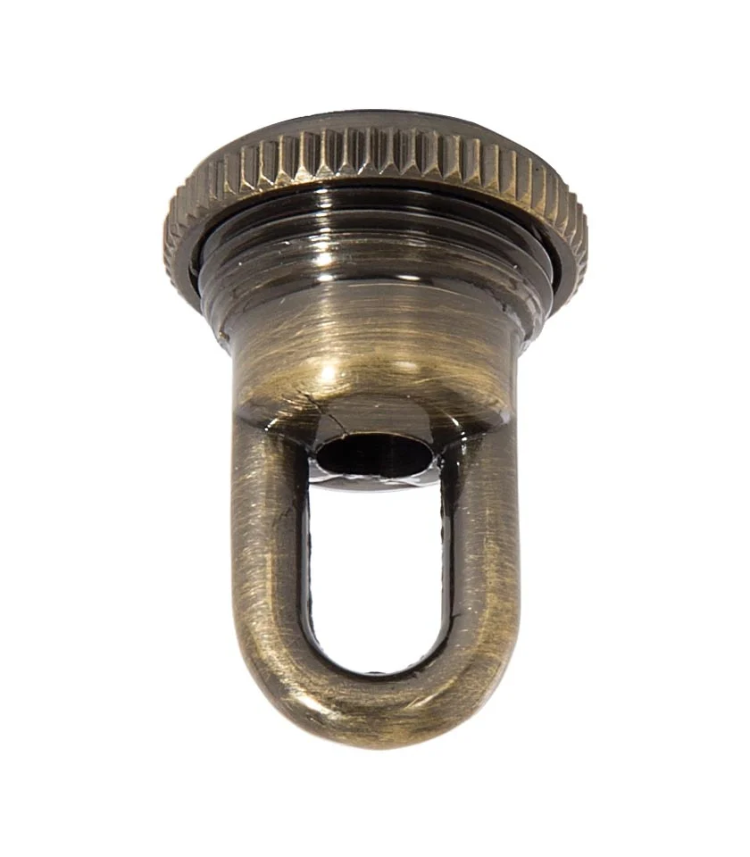 1-11/16" Tall Cast Brass Screw Collar Loop With Seating Ring, Tap 1/4F, Antique Brass (10995A)