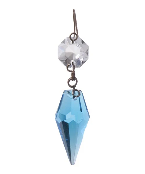 1-3/16" Light Blue Glass Prism with Clear Top Bead & Brass Pins, ~2-1/2" overall length (54140B)