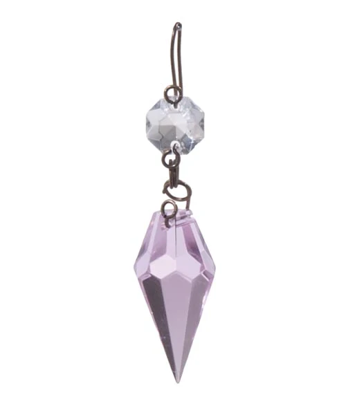 1-3/16" Pink Glass Prism with Clear Top Bead, ~2-1/2" overall length (54140P)