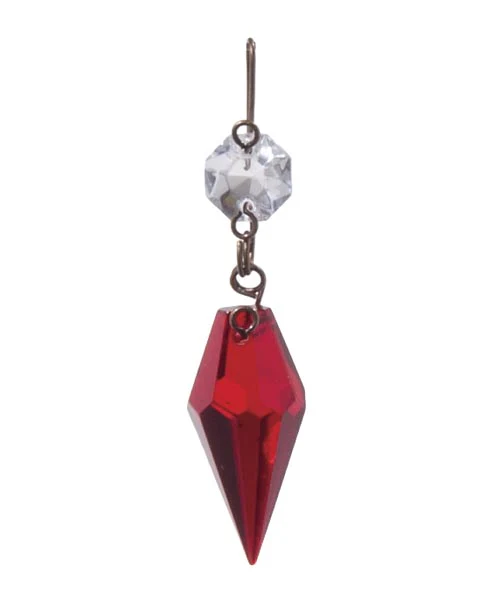 1-3/16" Ruby Glass Prism with Clear Top Bead, ~2-1/2" overall length (54140R)