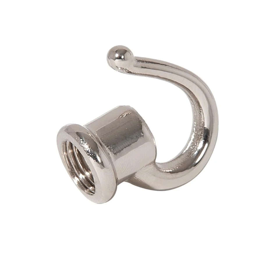 1-3/8" Tall Brass Hook With Wire Way, Tap 1/4F Through, Polished Nickel (21247N) - Image 2