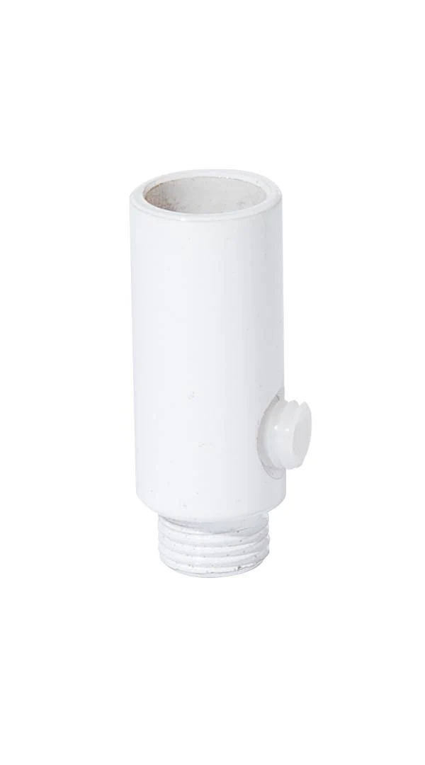 1-5/16 Inch Tall White Enamel Finish Brass Hollow Transition Cord Grip Bushing w/ Polycarbonite Set Screw, 1/8M (26950W)