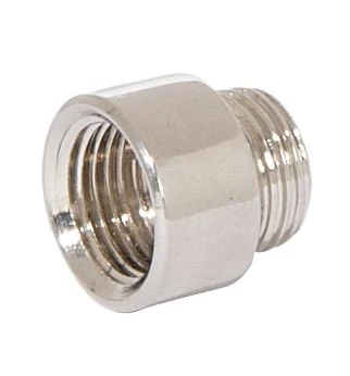 15/32 Inch Tall Short Polished Nickel Brass Transition Coupling, 1/8F x 1/8M (21210N) - Image 2
