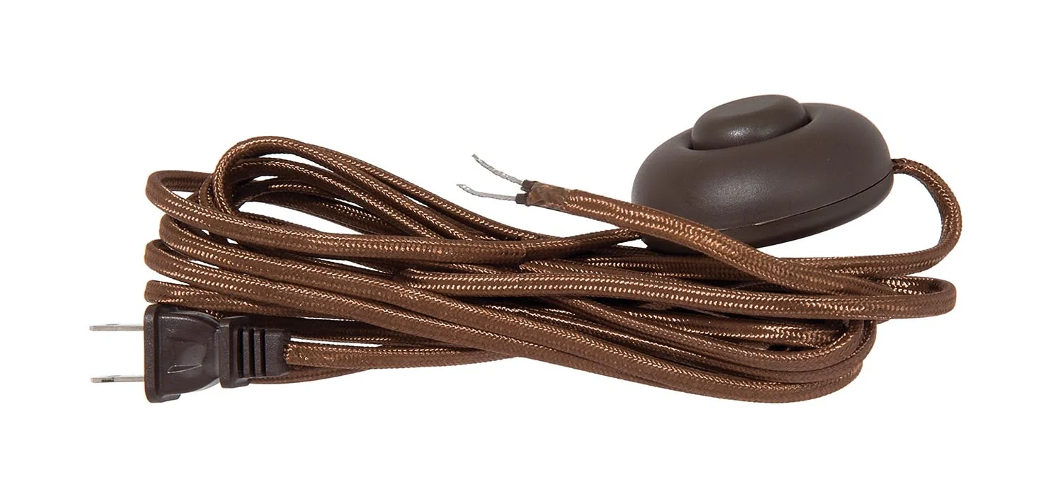16 Ft. Brown Rayon Parallel Lamp Cord Set, Mounted Foot Switch - Choice of SPT (46950)