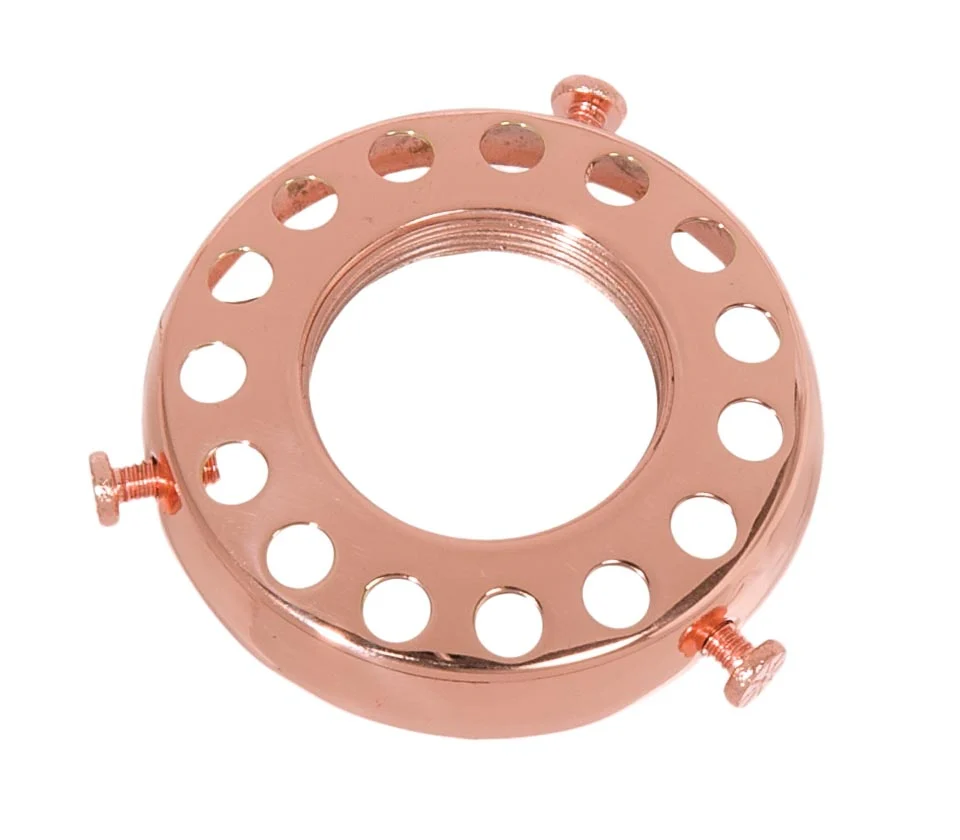2-1/4" Fitter, Screw-on, Uno-Type Shade Holder w/Rosette Set Screws, Polished Copper (10786C)