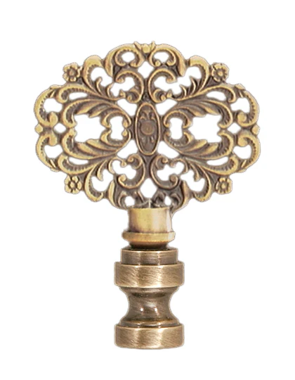 2-3/8" Tall Die Cast Rosette Finial Tap 1/4-27F Antique Brass Finish (11129A)