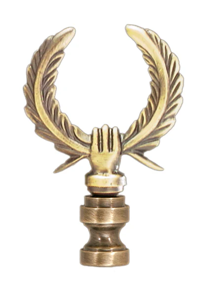 2-5/8" Tall Antique Brass Die Cast Feather Wreath Finial 1/4-27F Tap (11185A)