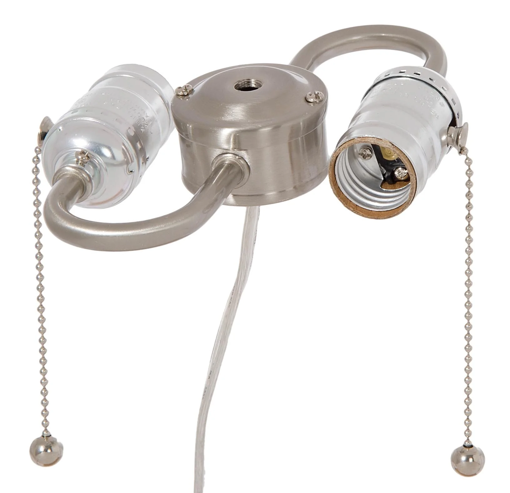 2 Light Wired Lamp Cluster with E-26 Base, Pull Chain Sockets, Satin Nickel Finish (10412SN)