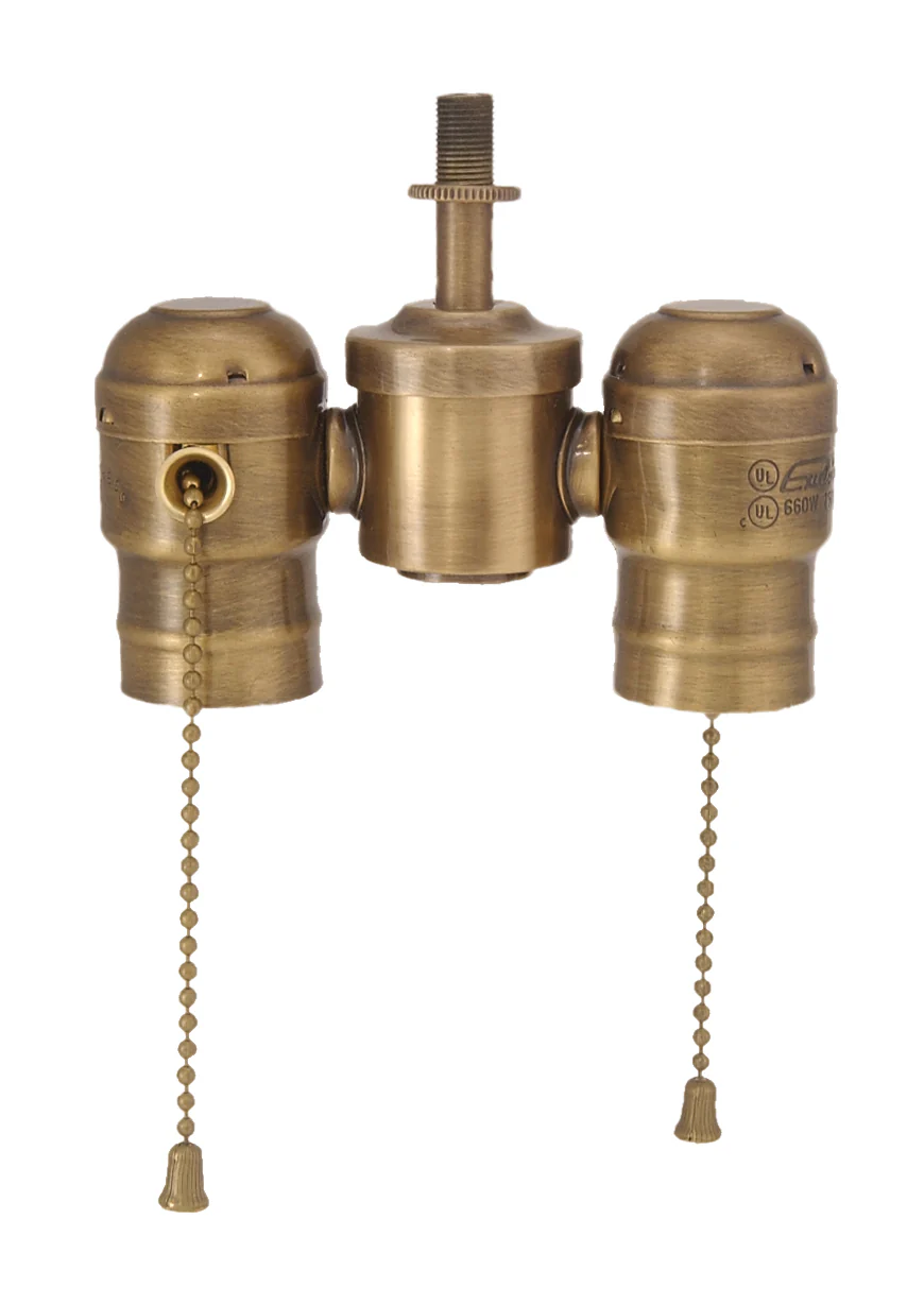 2-lite Cluster w/Pull-chain Sockets, Antique Brass (40119)