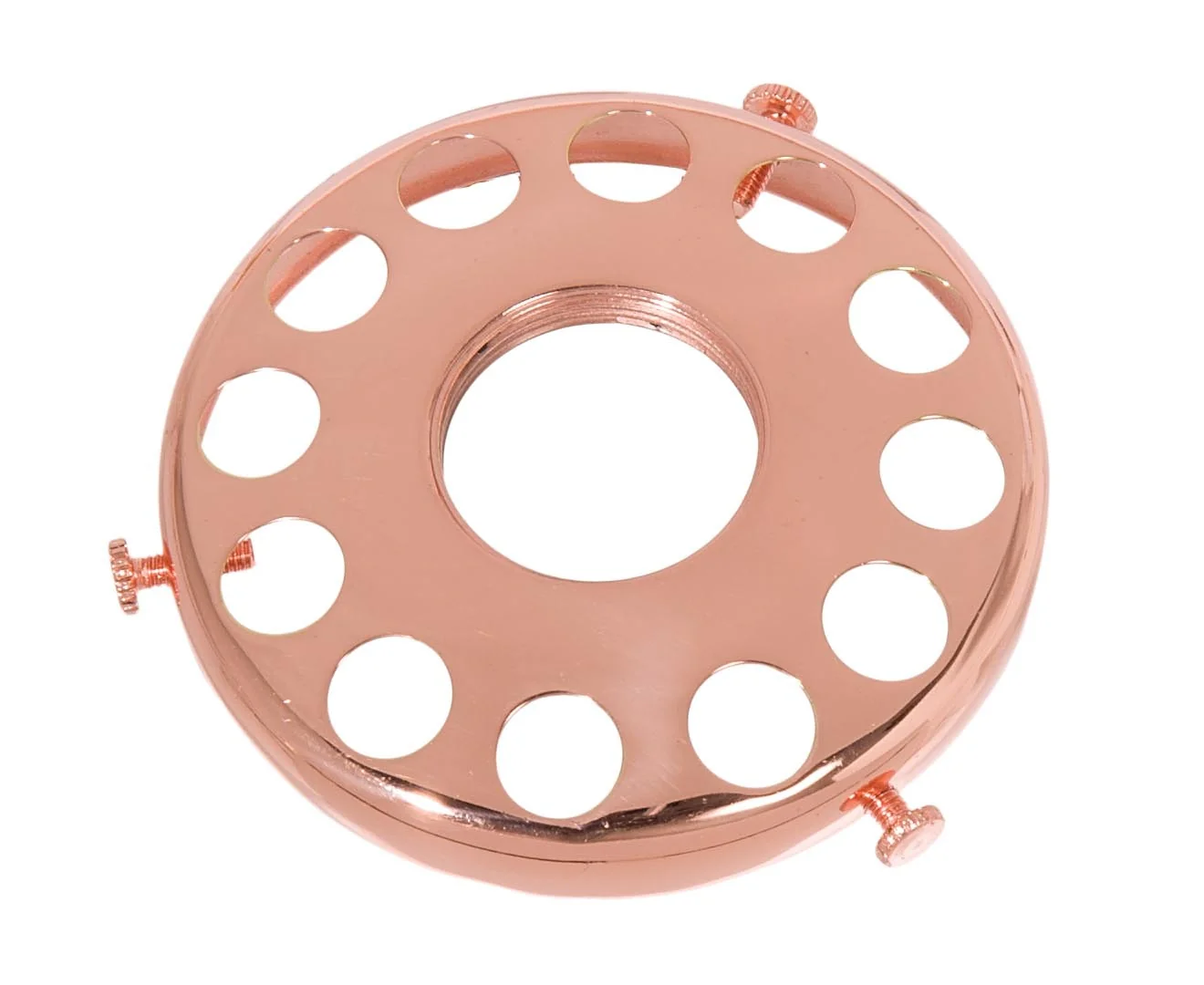 3-1/4" Fitter Solid Brass Screw-on, Uno-Type Shade Holder W/ Rosette Set Screws, Polished Copper (10727C)