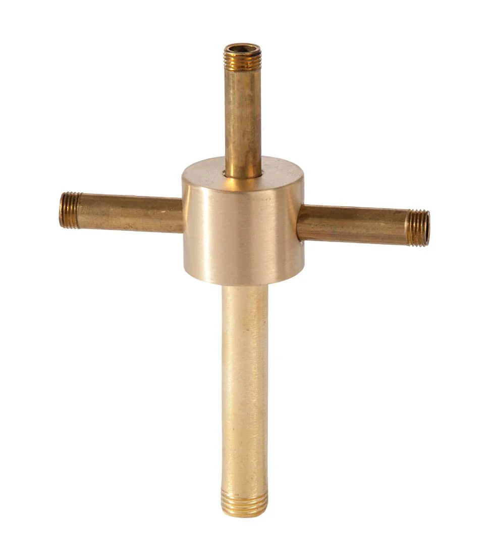 1 Inch Height, 4-Way Brass Straight Disk Arm Back, 1/4F bottom, 1/8F top & side holes (21296U) - Image 2