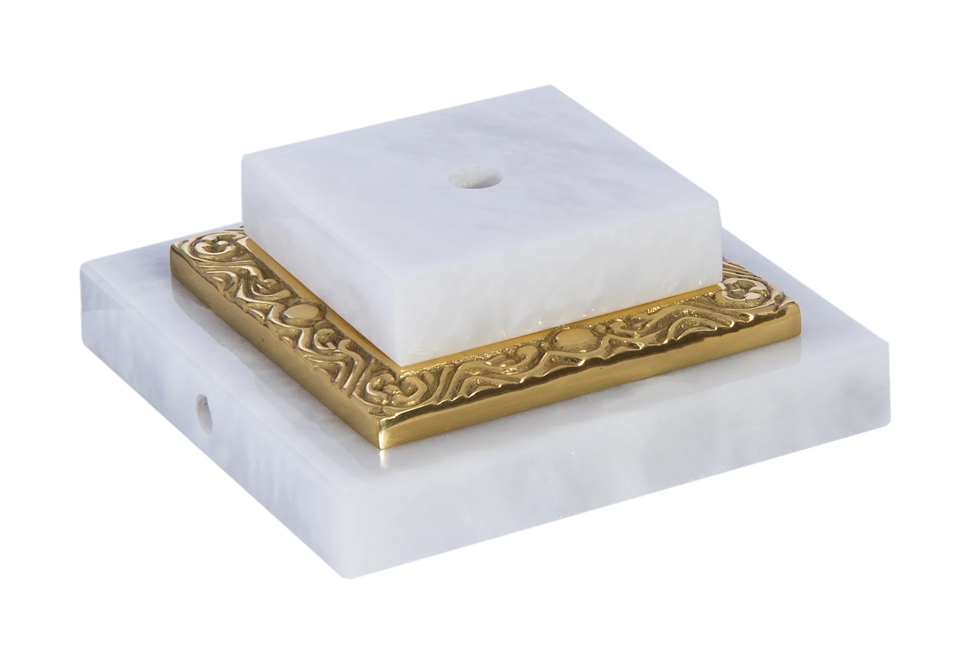 3-Piece White Marble & Brass Base, 3" Top (10002)