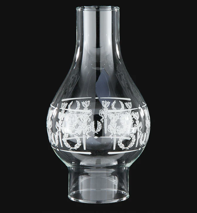 3" Fitter, 9-1/4" Tall Clear Diana Decorated Lamp Chimney (57965)