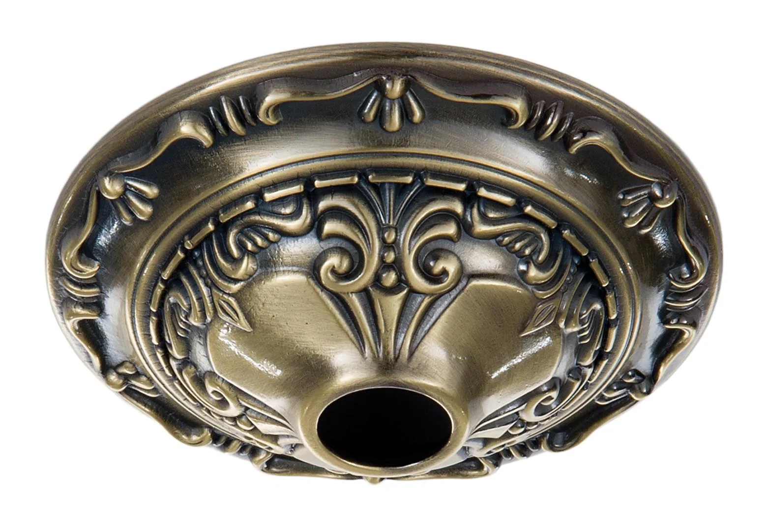 5-1/2" Dia., Antique Brass Finish Die Cast Brass Ceiling Canopy with Classic Design, 1-1/16 inch center slip (11875A)