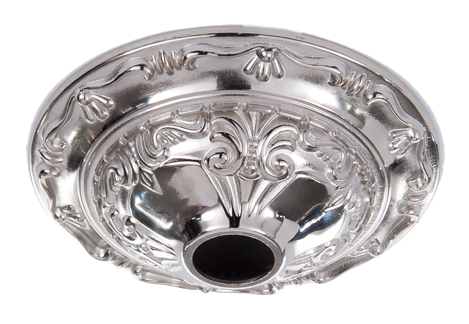 5-1/2" Dia., Nickel Plated Die Cast Brass Ceiling Canopy with Classic Design, 1-1/16 inch center slip (11875N)