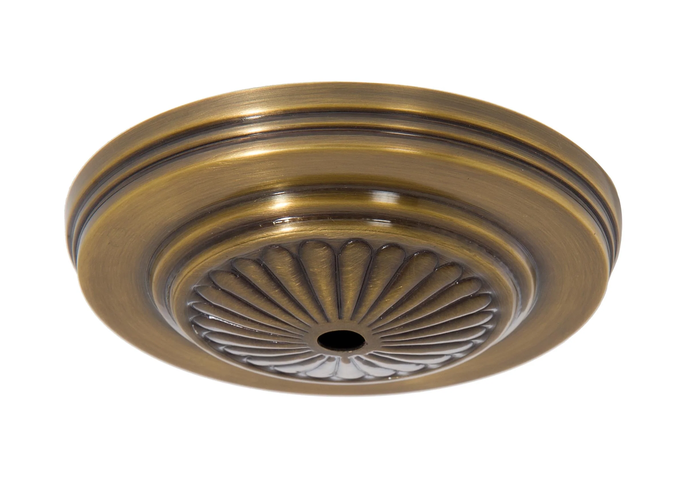 5-1/4 Inch Diameter Antique Brass Finish Solid Brass Embossed Canopy, 1/8 IP Slip (10808A)