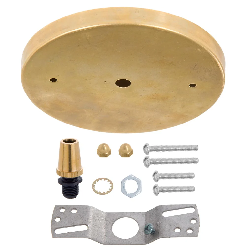 5 1/4", 1/8 IP Slip, Thin Brass Ceiling Canopy Kit with Metal Lamp Cord Grip Bushing - Unfinished Brass (11777BRB) - Image 2