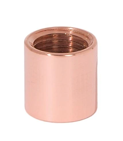 5/8 Inch Tall Brass Polished Copper Lamp Coupling, 1/4F Tap (21127C)