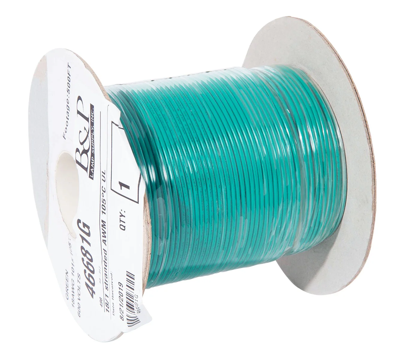 SINGLE WIRE Green Color Plastic Insulated 18/1 Stranded Wire Spool,  500 Ft (46681G)