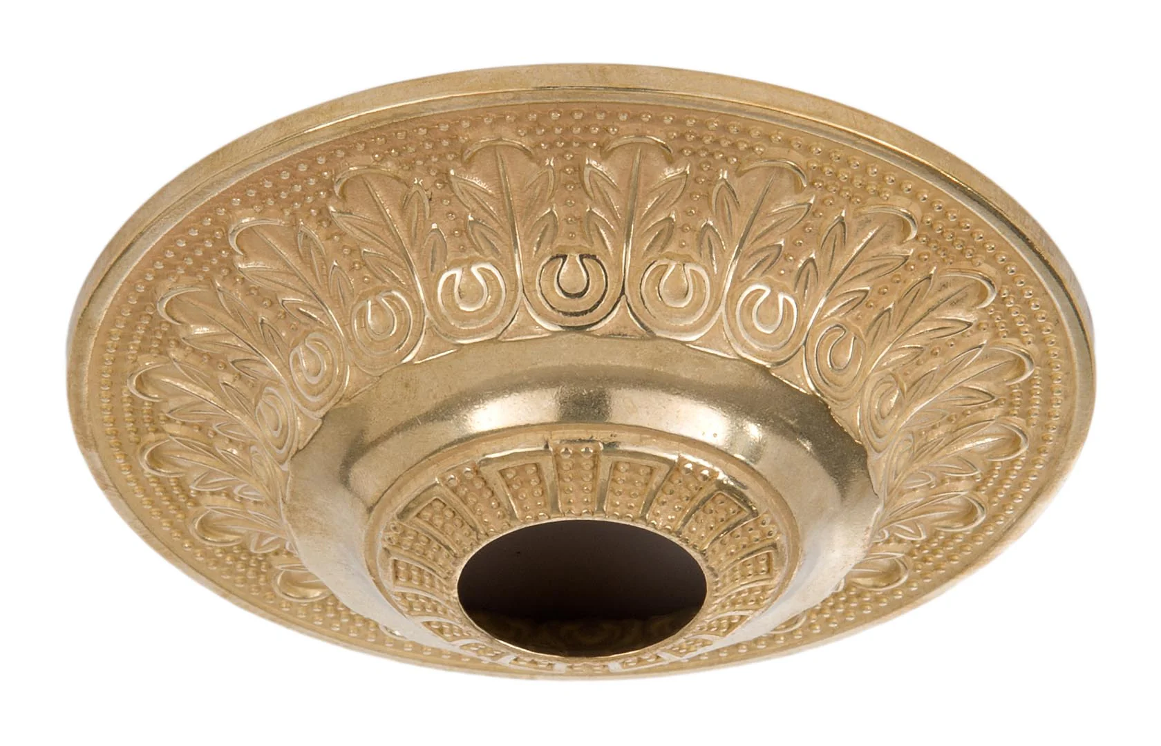 6" Diameter, Die Cast Brass Ceiling Canopy with Classic Design, Center Hole Slips 1-13/32" (11799U)