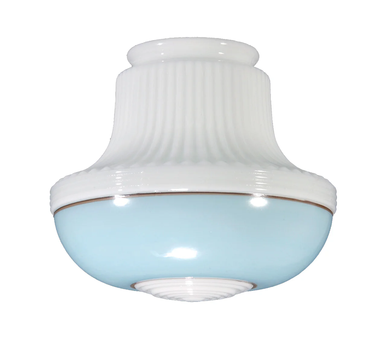 9" Opal Glass Deco Pendant Shade, Turquoise Band, 4 inch lip fitter (08880)