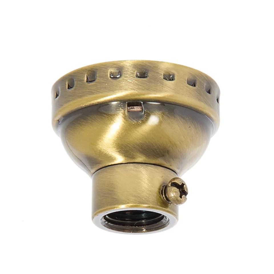 Antique Brass Finish Brass E-26 Socket Cap With Set Screw, 1/4 IP (40299A)