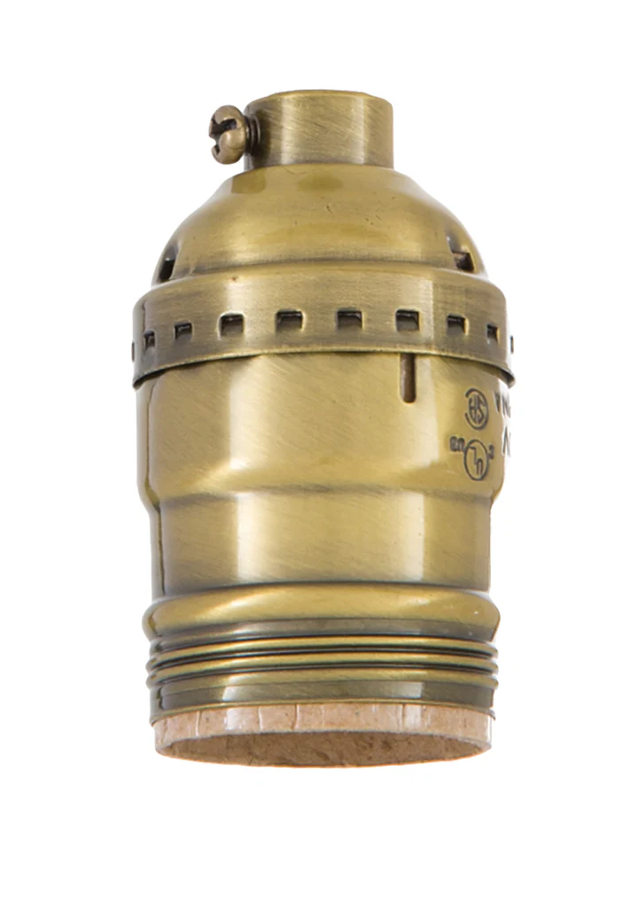 Antique Brass Finish Keyless Early Electric Style Lamp Socket, UNO Thread Shell (48290A)