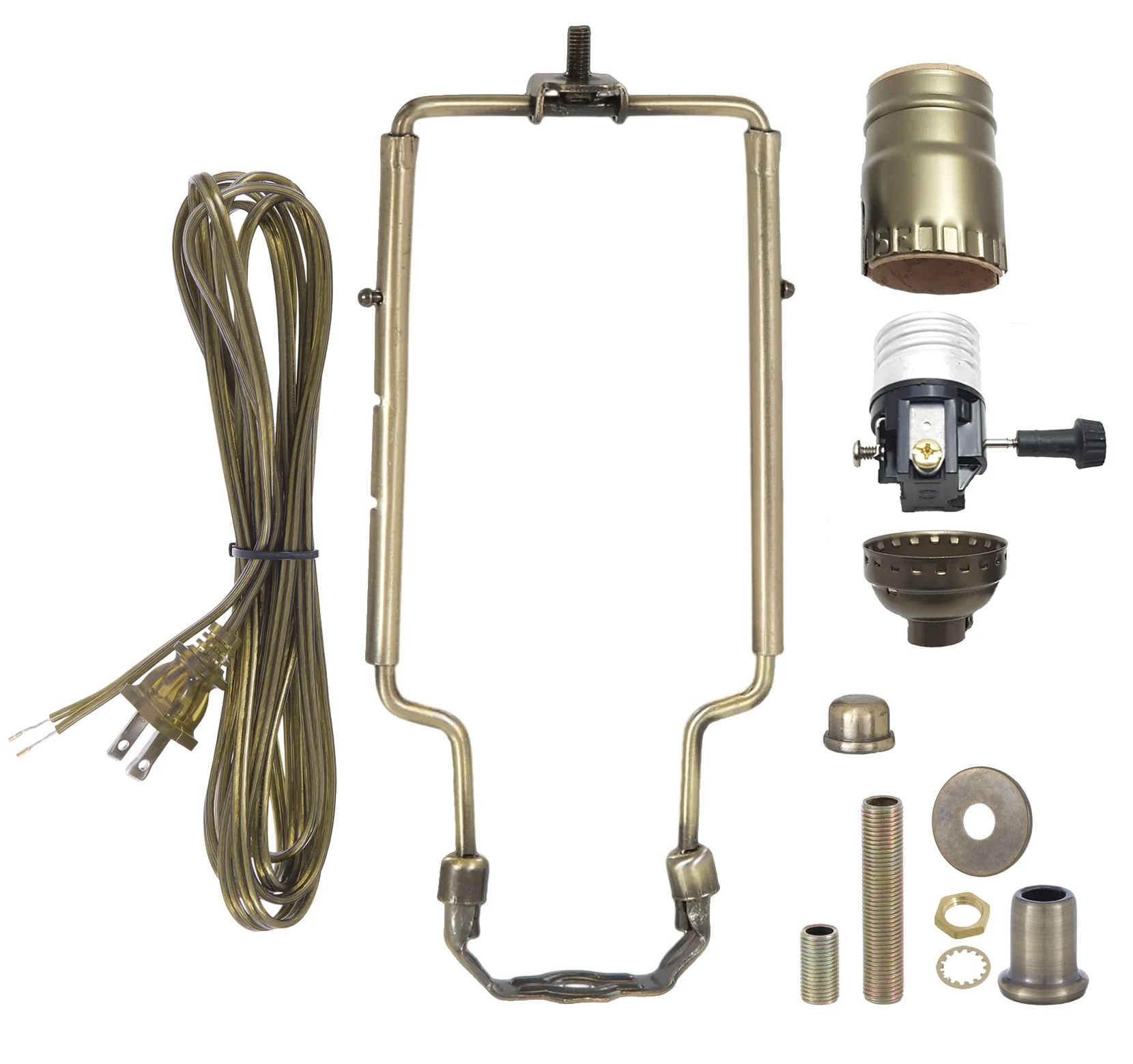 Antique Brass Table Lamp Wiring Kit with 3-way Socket and Adjustable Harp (30551AA)