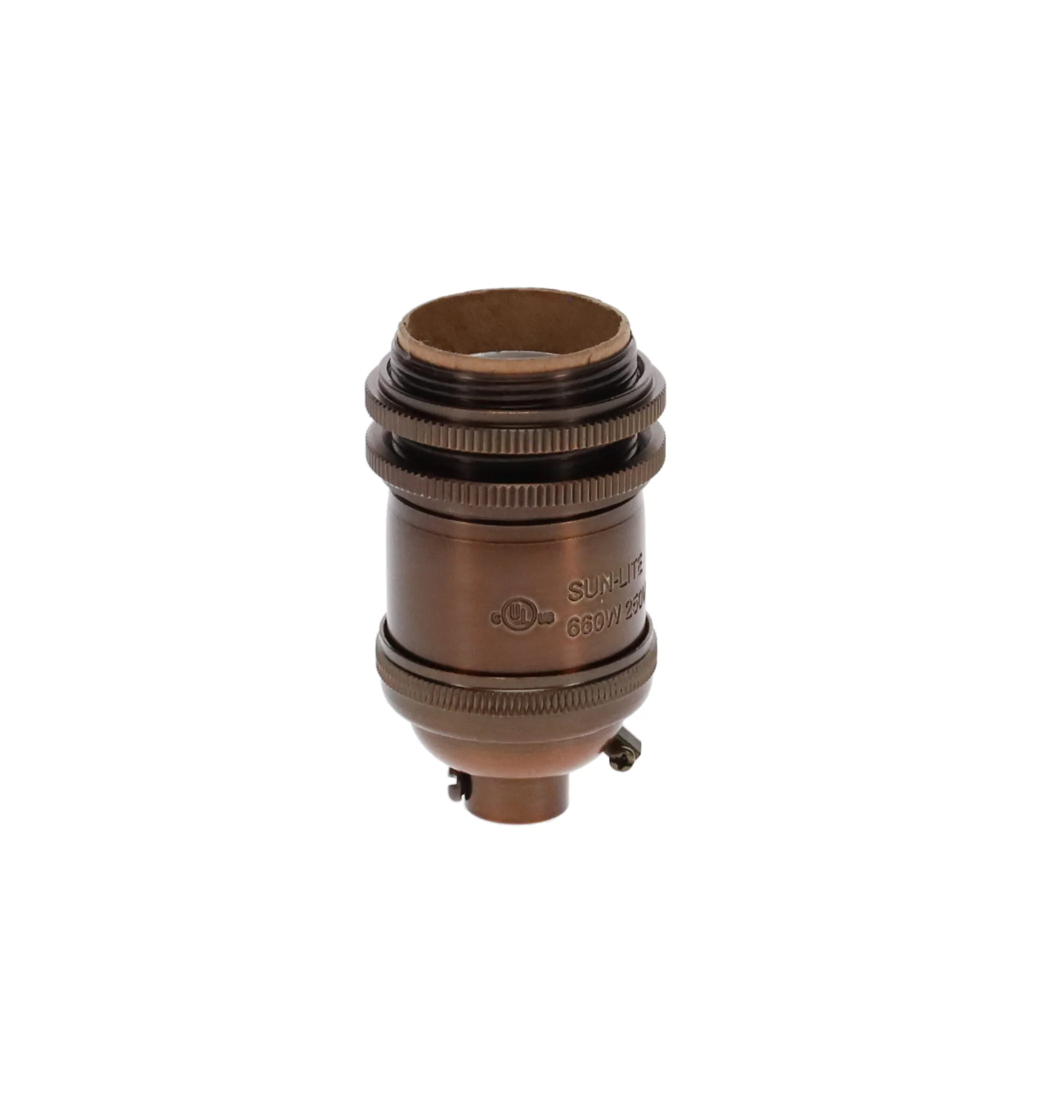 Antique Bronze Finish Heavy Turned Brass Keyless, Tall Socket w/Ground Screw Terminal (48264B)