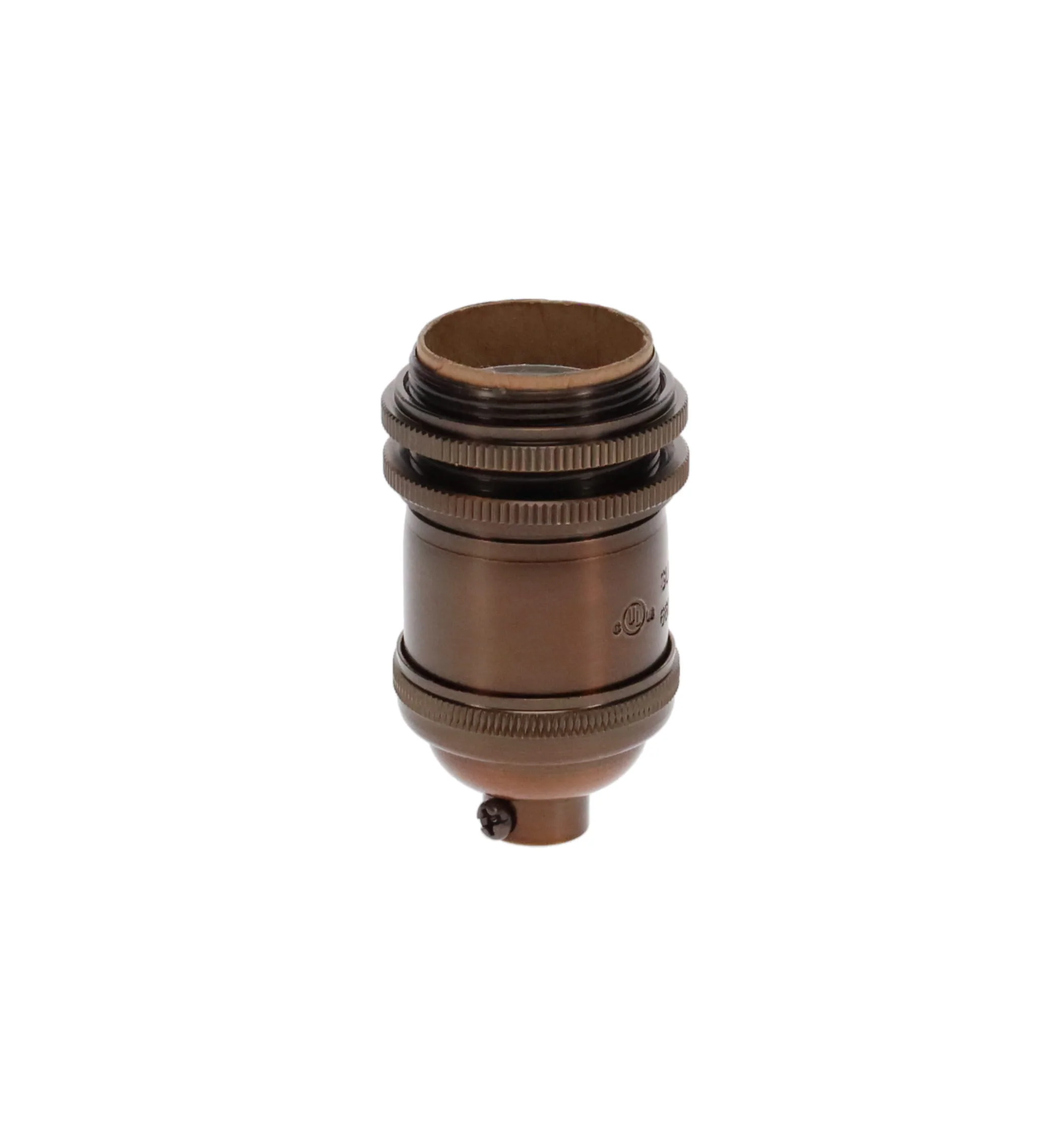 Antique Bronze Finish Heavy Turned Brass Keyless, Tall Socket w/Ground Screw Terminal (48264B) - Image 3