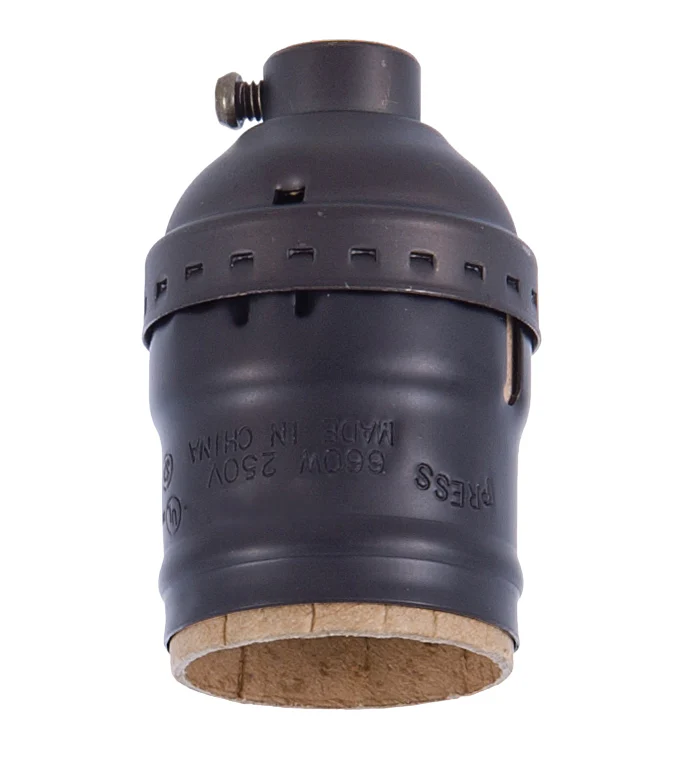 Antique Bronze Finish Keyless Brass E26 Socket, No UNO Thread (48291B)