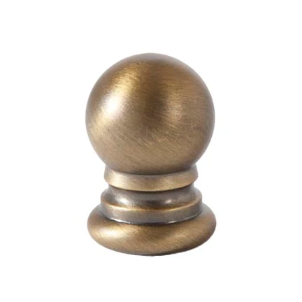 Ball Style Solid Brass Lamp Finial Antique Brass, 1" Tall x 3/4" Diam, 1/4-27F Tap (21180A)