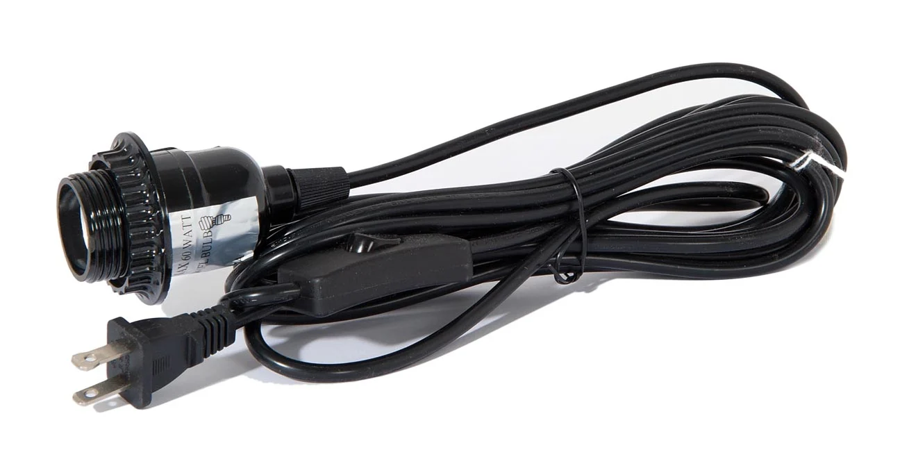 Black Color, 15' Long 18/2 SVT Cord Set with Black UNO Socket & Switch (46903)