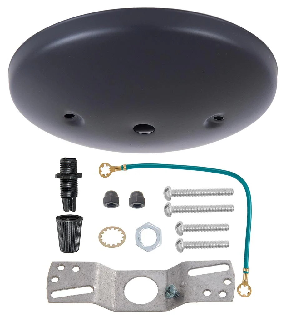 5" Black Finish Steel, Modern Fixture Canopy Kit w/Cord Grip Bushing (11784BK) - Image 2