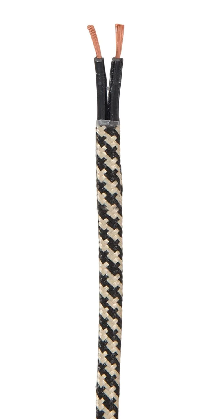 Black & Tan Hounds-Tooth Pattern 18 Gauge SPT-2 Fabric Parallel Lamp Cord, Choice of Length (46658BT)
