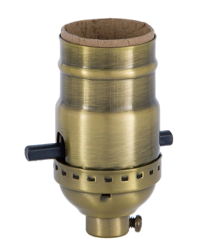 Brass Early Electric Style Lamp Socket, Antique BRASS Finish, Push-Thru, On/Off function, No UNO Thread (48281A)