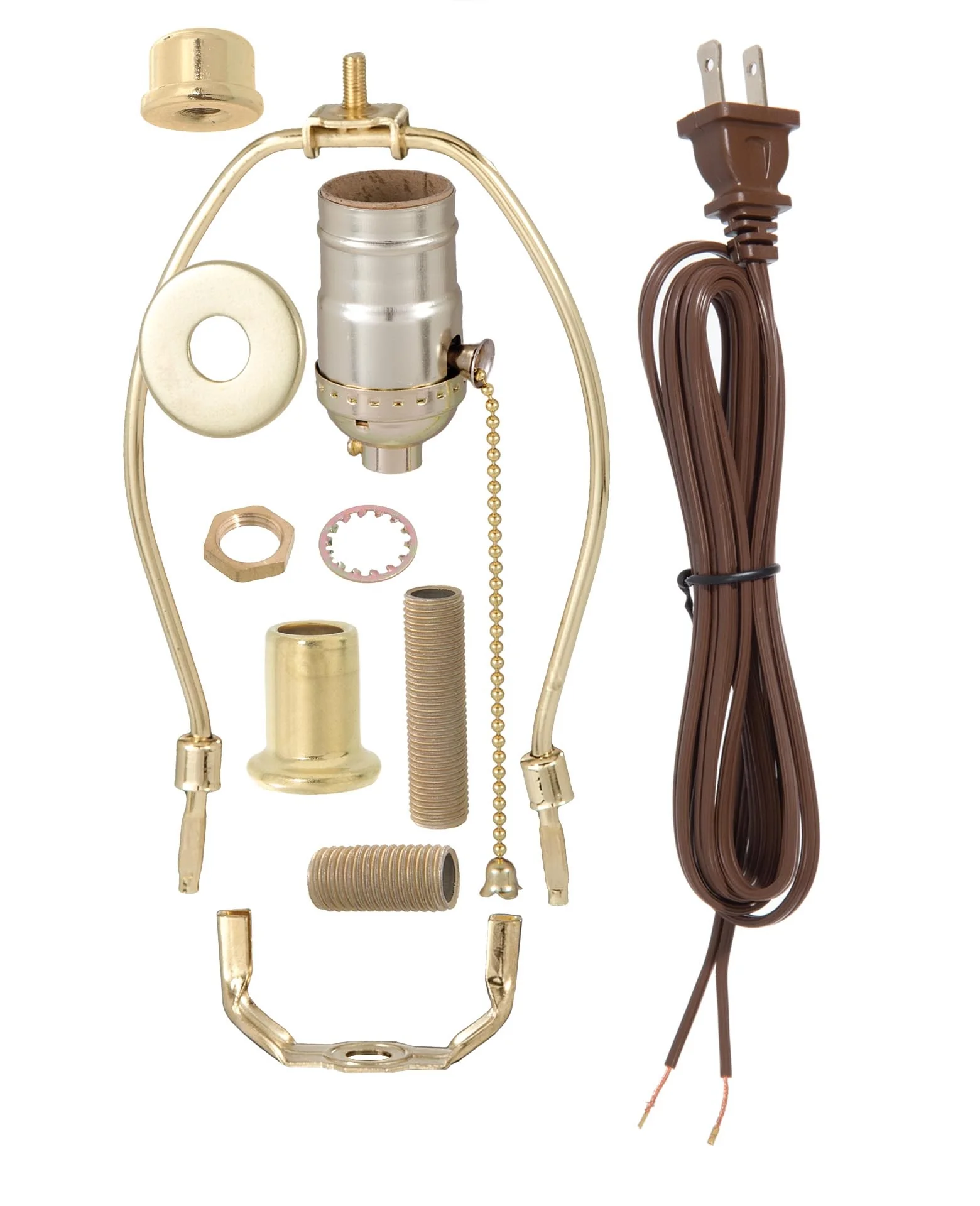 Brass Plated Table Lamp Wiring Kit w/ Pull Chain Socket, Choice of Harp Size (30557P10)