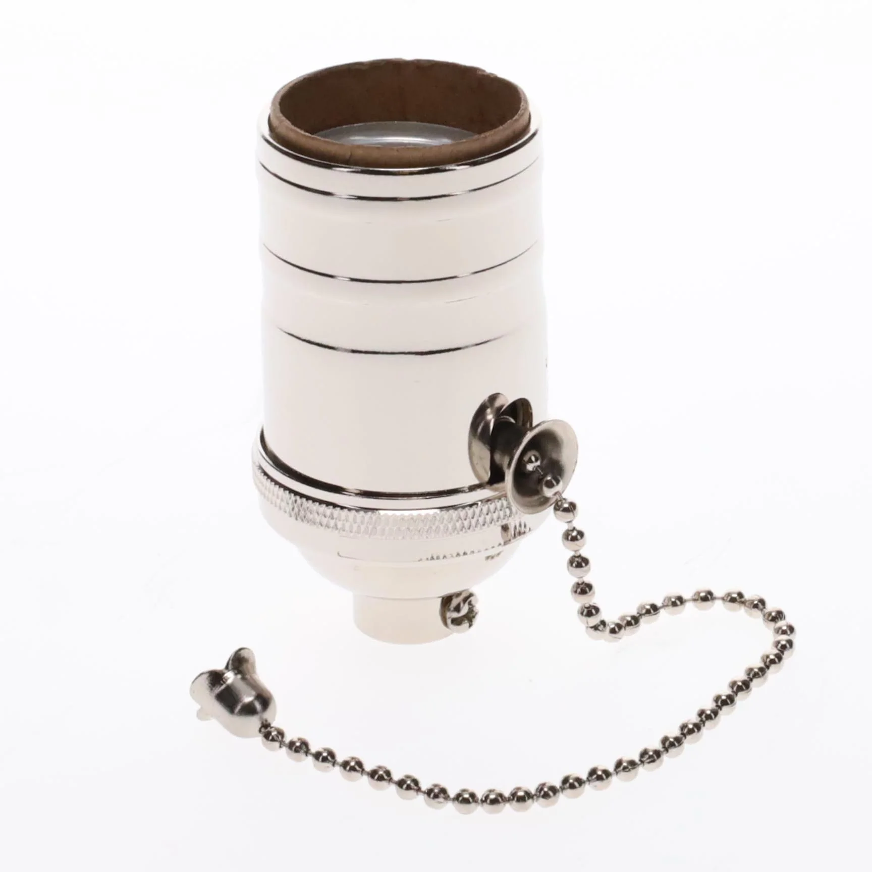 Brass Socket On/Off Pull Chain, No Uno Threads, Nickel Plated (48254N)