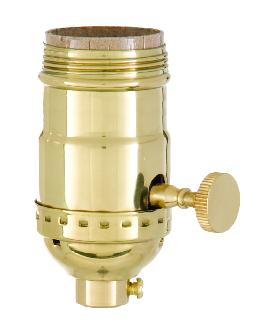 Brass Turn Knob Early Electric Style Lamp Sockets, Polished & Lacquered Finish, 3-way function, UNO thread shell (48270)
