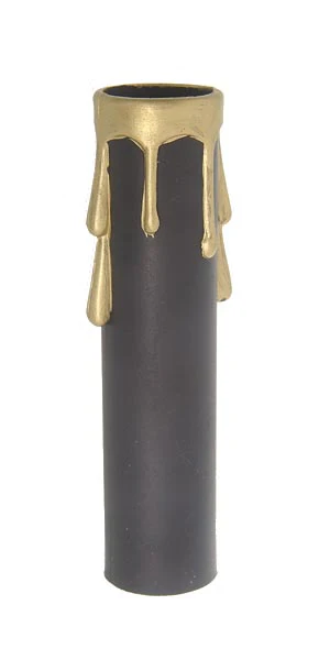 4" Plastic CANDELABRA Size Candle Cover, Black with Gold Drips (19926)