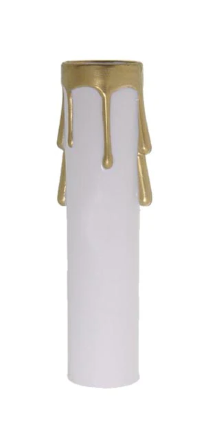 4" CANDELABRA Size Candle Cover or Candle Sleeve, White with Gold Drips (19925)