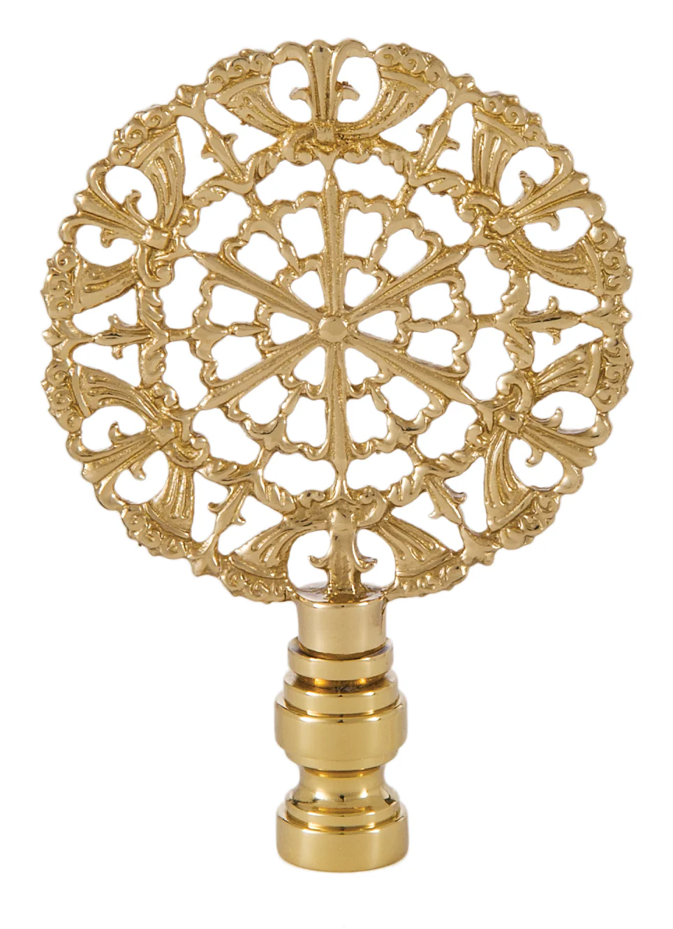 3" Tall Cast Brass Rose Lamp Finial 1/4-27F Tap Polished & Lacquered (11341)