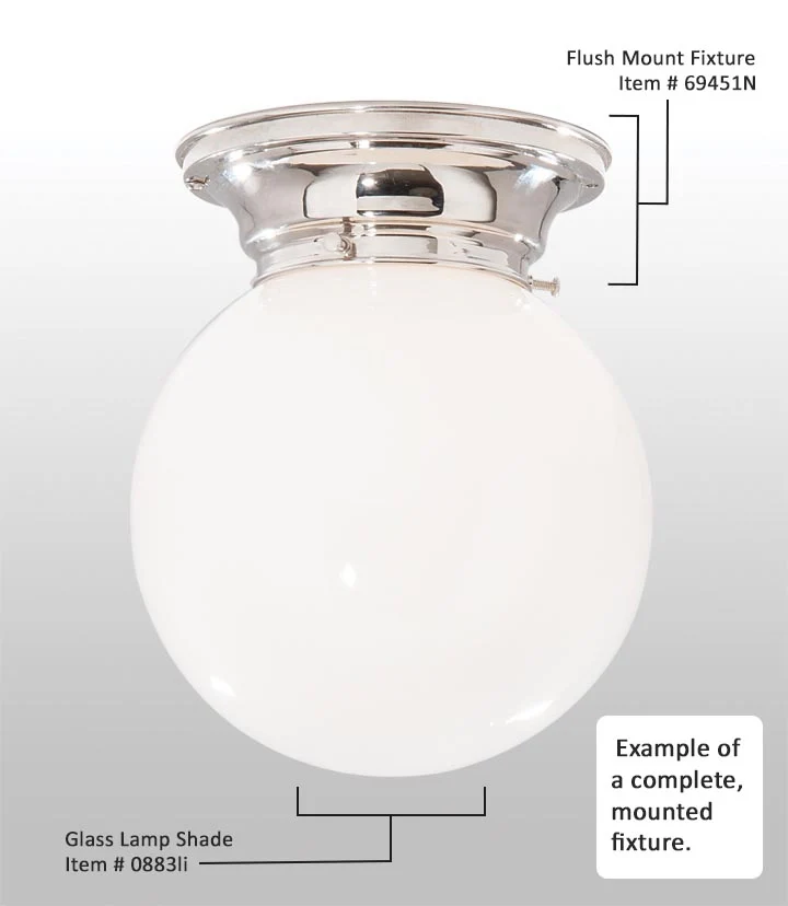 Complete Polished Nickel Finish Brass Lighting Fixture Includes Opal Glass Lamp Shade (68451N) - Image 2