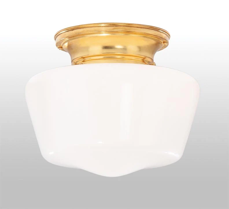 Complete Unfinished Brass Lighting Fixture Includes Opal Glass Schoolhouse Lamp Shade (68451U)