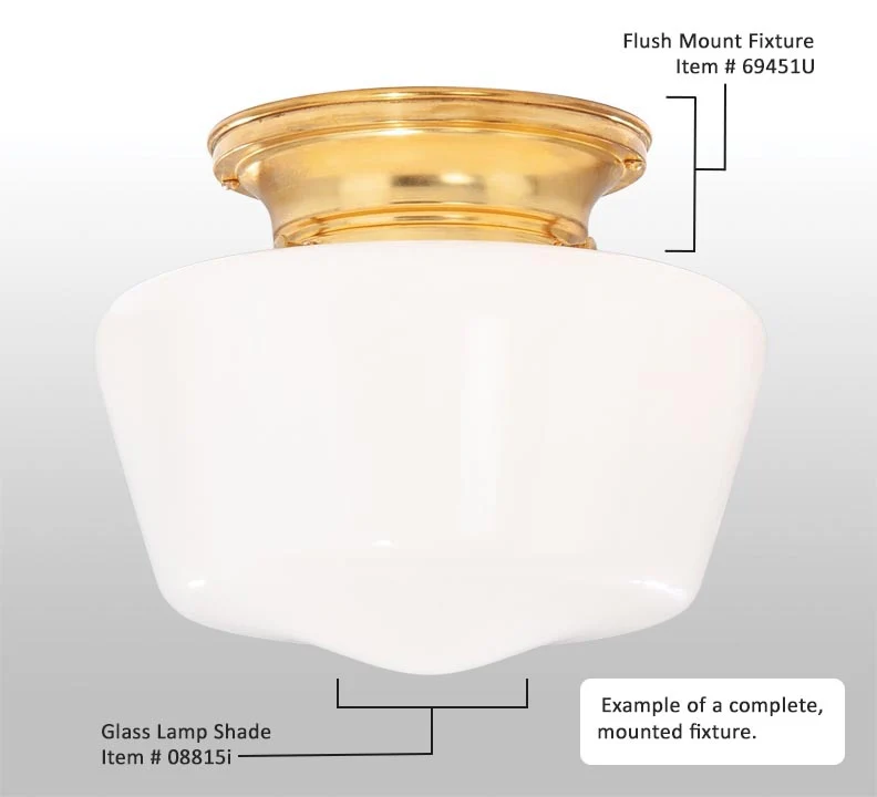 Complete Unfinished Brass Lighting Fixture Includes Opal Glass Schoolhouse Lamp Shade (68451U) - Image 2