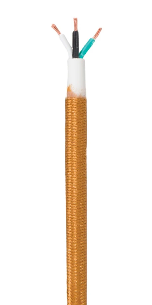 Copper Color Rayon 18/3 SVT-B Covered Fabric Lamp Cord, 3-Wire, Choice of Length (46591)