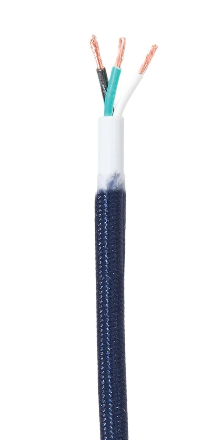 18/3 SVT-B Dark Blue Color Fabric Covered Parallel Fabric Lamp Cord, Choice of Length (46655DB)